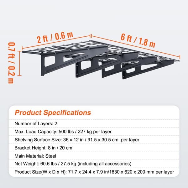 Förvaringshyllor för Garage-Duoku-4 x 2 ft-Paket med 2-Stark Väggmontering-Maximal viktkapacitet 500 lb