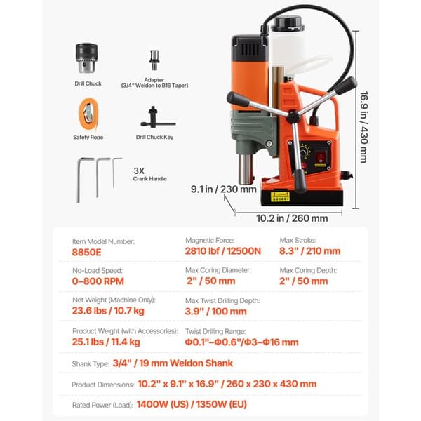 Magnetborrmaskin - DUOKU - 8850E - 1350 W - 0–800 varv/min - Borrning 50 mm