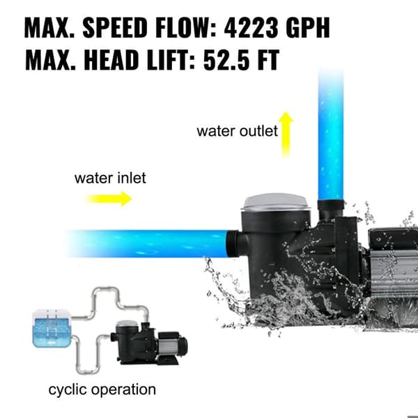 Pool pump - DUOKU - SPP150E - 750 W - 19200 L/h - 1 CV - 50 mm