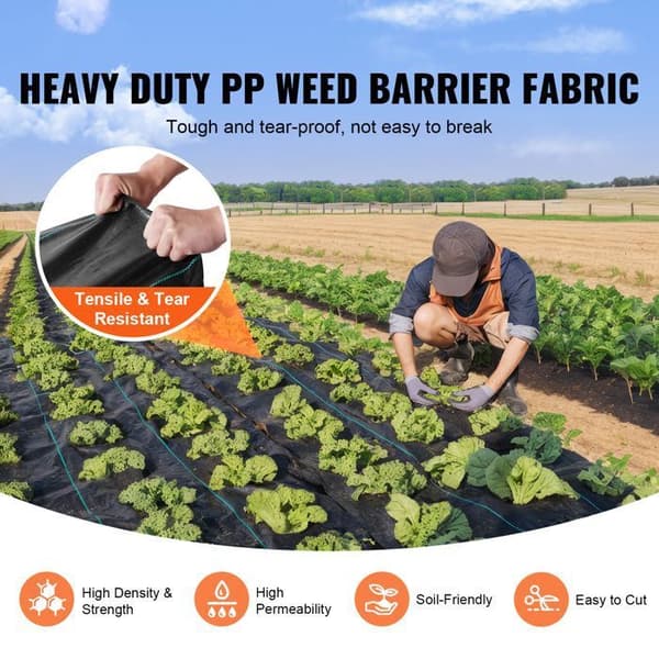 Ovävd barriärväv mot ogräs - DUOKU - 3FTx250FT - Polypropen - Hög permeabilitet - 5OZ