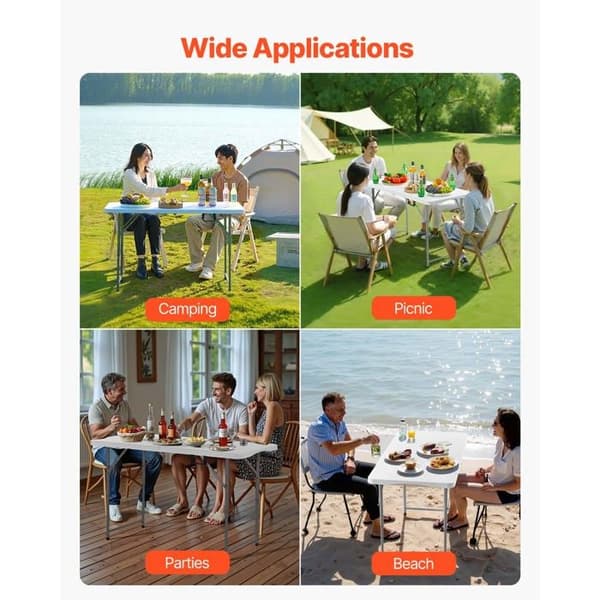 Foldable Rectangular Plastic Table-Duoku-Portable Utility Table of 122 cm-with Adjustable Height and Integrated Handle