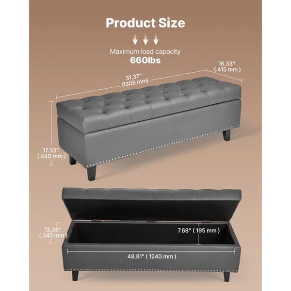 Banc Coffre - DUOKU - CWD0117CA-KD-GRAY - Grå PU-læder - Opbevaringsbænk - Ben i gummitræ - 130,5 cm Grå