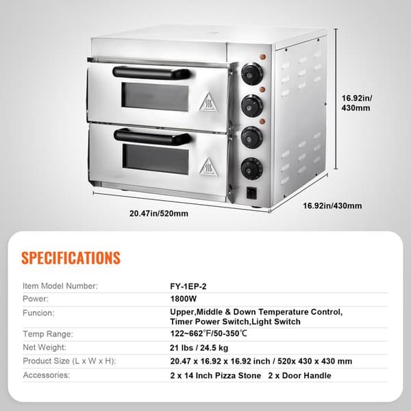 Pizzaovn - DUOKU - FY-1EP-2 - Rustfrit Stål - Dobbelt Bro - Temperatur 350℃