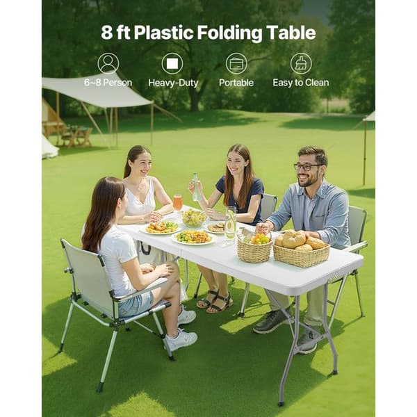 Fällbart Rektangulärt Plastbord-Duoku-244 cm, för Evenemang, Picknick, Inomhus- och Utomhusbruk, Vitt