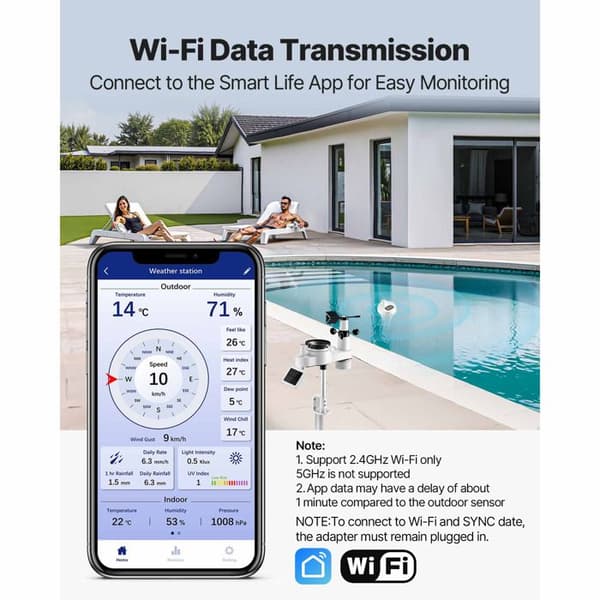 Väderstation - DUOKU - YT60307 - WiFi 7 i 1 - 7,5 tum skärm - Solenergi