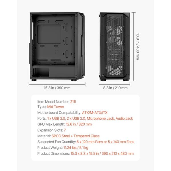 Speldatorhölje - DUOKU - Mellanstor Låda - 4 ARGB-fläktar 120 mm - Härdat Glas-panel - ATX/M-ATX/ITX
