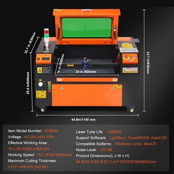 Lasergraver CO2 - DUOKU - KH6040 - 60 W - 2-vejs luftassistance - Kompatibel med Windows/Linux/macOS