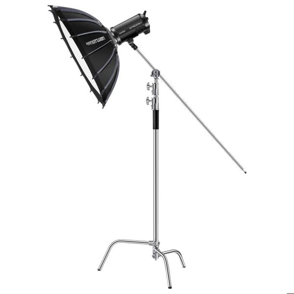 Støtte C-Duoku-330 cm-Støtte til robust fotografisk belysning i rustfrit stål. 1,5 til 3 m