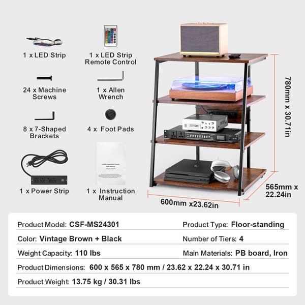 Multimedia AV-stöd - DUOKU - CSF-MS24301 - 4 nivåer - Justerbara hyllor - LED-lampor