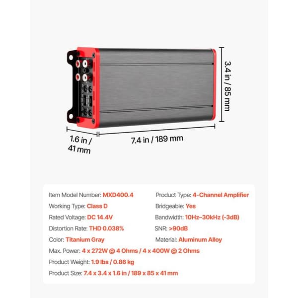 Bil Audioförstärkare-Duoku-4 Kanaler-4x272 W vid 4 ohm/4x400 W vid 2 ohm Klass D