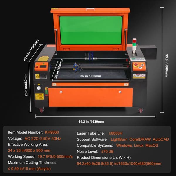 Lasergraver CO2 - DUOKU - KH9060 - 100 W - Kompatibel med LightBurn - Gravurezone 600x900 mm