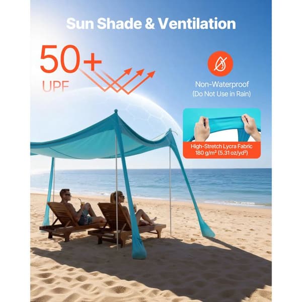 Strandabri - DUOKU - TM006 - 3x3 m - Solbeskyttelse UPF50+ - Aluminiumstænger