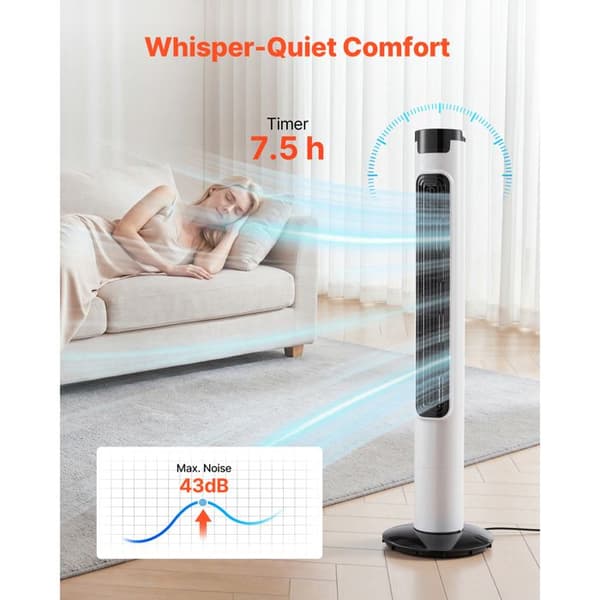 Søjleventilator med oscillation - DUOKU - LG38-01R - 50 W - 3 hastigheder - Oscillation 50° Vit