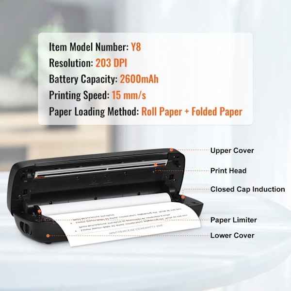 Bærbar Termisk Printer - DUOKU - 203 DPI - Bluetooth - 2600 mAh Batteri - A4/A5