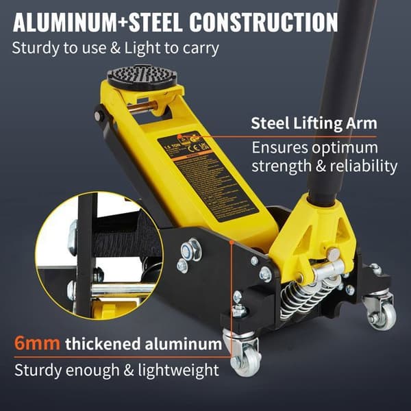 Lågprofil domkraft - DUOKU - QJD-LTD015A-00 - 1,5 ton - Aluminium/stål - Lyft 80–365 mm