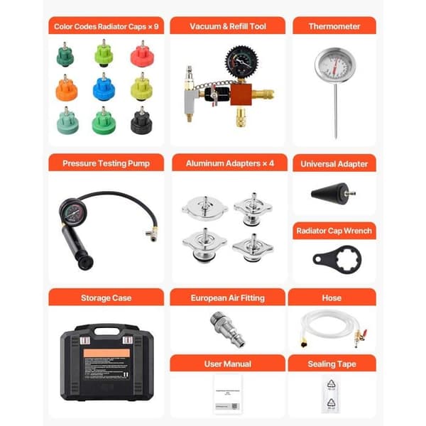Tryk Tester Kit-Duoku-til Bilkølesystem 28 Dele, Trykpumpe og Fylder