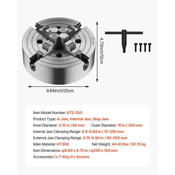 Mandrin med 4 käftar - DUOKU - K72-250 - Självcentrerande - Vändbara käftar - Klämkraft 15–250 mm