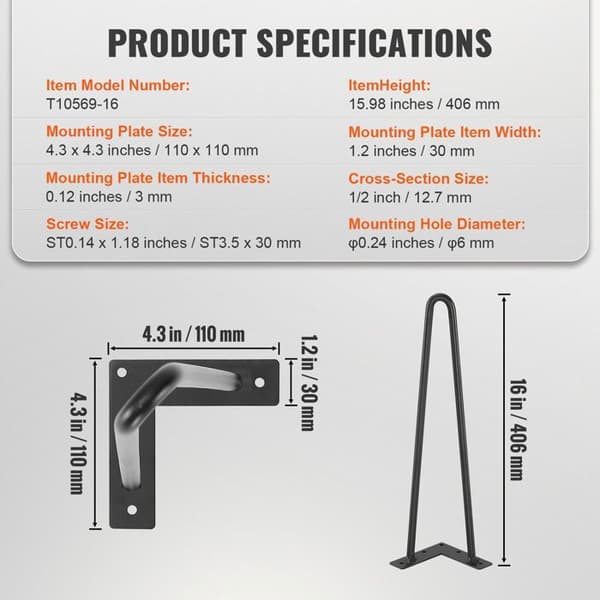 Møbelben - DUOKU - 406 mm - Sæt af 4 - Sort Metal - Belastning 227 kg - Nem montering