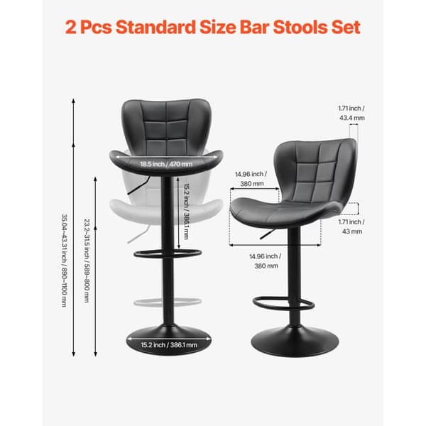 Barstol - DUOKU - 2-pack - PU-läder - Justerbar höjd - Svängbart säte svart
