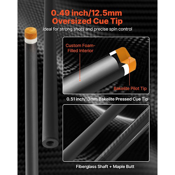 Billardkö - DUOKU - 1 Del - Kolfiber - 1473,2 mm - Bakelitspets