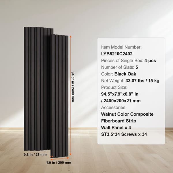 Akustikpaneler - DUOKU - LYB8210C2402 - 2400 x 200 x 21 mm - 4 stk. - Sort egetræ svart ek