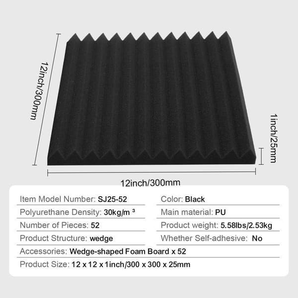 52-pack Akustiska Skumpaneler - Duoku - 30,5 x 30,5 x 2,5 cm - Högdensitets Ljudisolerande Väggpaneler
