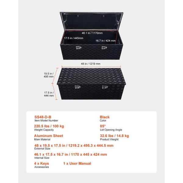 Værktøjskasse - DUOKU - SS48-DB - Aluminium - Låsbart - Vandtæt - Sort Svart