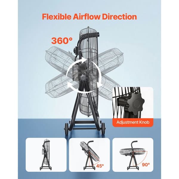 Gulvventilator 60,96 cm - Duoku - Industriel Højhastighedsmodel 12743 m³/h, 3 Hastighedsniveauer, Blade i Aluminiumlegering