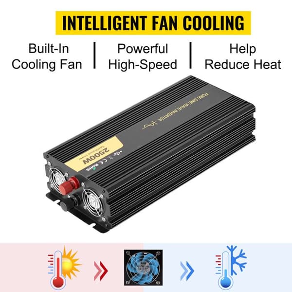 Sinusveksler - DUOKU - 2500W - DC 12V til AC 230V - USB-port - LCD-skærm