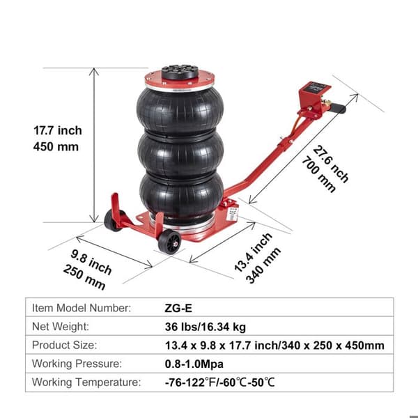 Trippelsäck pneumatiskt domkraft - DUOKU - ZG-E - 3 t - 140–450 mm - Snabb lyft