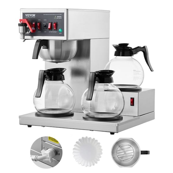 Filterkaffemaskine - DUOKU - FRB-286-BD3 - 12 Tasse - 3 Glas Karaffer - Rustfrit Stål Rostfritt stål