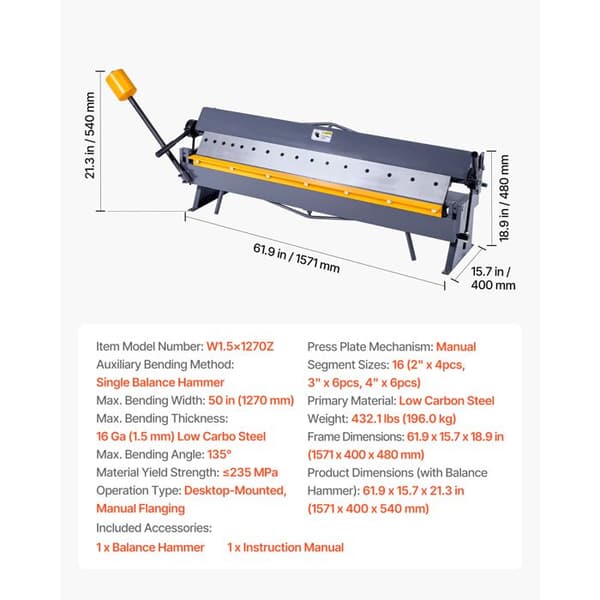 Plåtbock - DUOKU - W1.5×1270Z - Bredd 1270 mm - Tjocklek 1,5 mm - Vinkel 135°