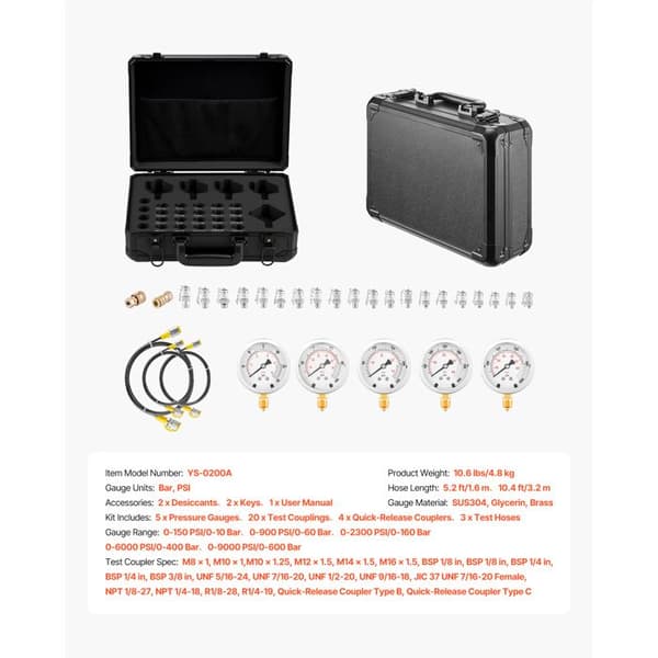 Hydraulisk Tryktest Kit-Duoku-5 Digitale Manometre 10/60/160/400/600 bar