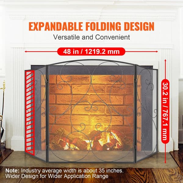 3-panel gnistbeskyttelse i robust metalnet - Duoku - 122 x 76,7 cm - uden samling - selvbærende hegn til stuedekoration