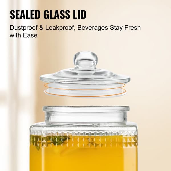 Drikkevaredispenser - DUOKU - 1,5 Gallon - Glas - Støtte i Rustfrit Stål - Kran