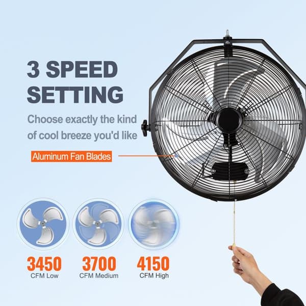 Vægventilator - DUOKU - BT-WL18B - 3 Hastigheder - 4150 CFM - Vandtæt - Sort Svart
