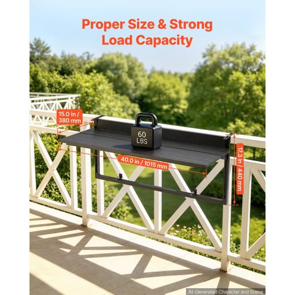 Balkonghängande bord - DUOKU - DL-BC10 - 101,5x38 cm - Kapacitet 27 kg - Justerbar höjd