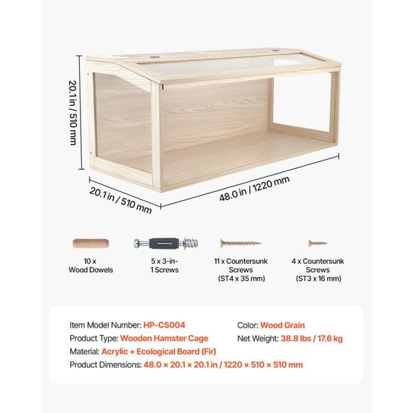 Hamsterbur i trä - DUOKU - HP-CS004 - 122x51x51 cm - Panoramavy 270° - Akryl & panel av gran