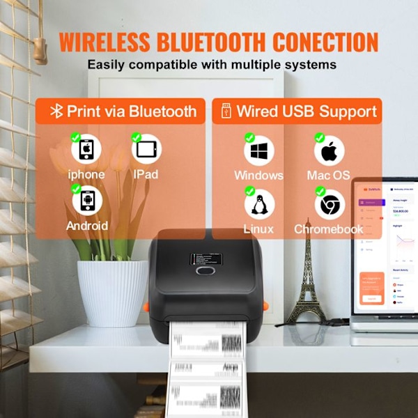Etiketterprinter - DUOKU - Automatisk Genkendelse - 300 DPI - Bluetooth - 4x6