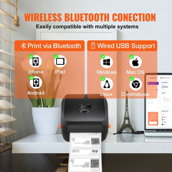 Etikettprinter - DUOKU - Automatisk igenkänning - 300 DPI - Bluetooth - 4x6
