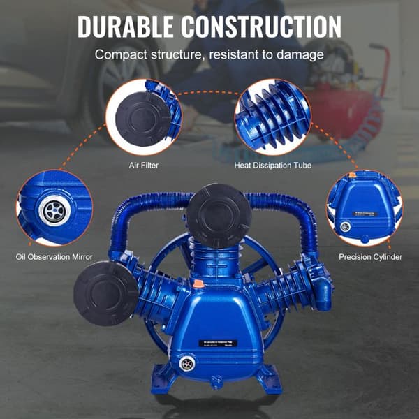 Kompressor - DUOKU - Pumpehoved 10HP - 17,5cfm - 90psi - 3 Cylinder Smurt