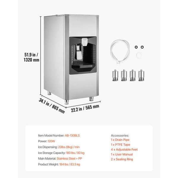Ismaskin - DUOKU - AB-130BLS - 9 kg/min - Kapacitet 80 kg - Rostfritt Stål