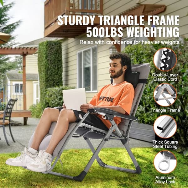 Gravity Chair - DUOKU - 26 Inches - Supports 500 lb - Adjustable - Gray Grå