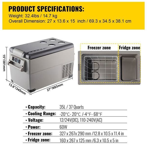 Bilrejsere - DUOKU - 35L - Bærbar kompressor - Temperatur -20℃ til 20℃ - Elektrisk