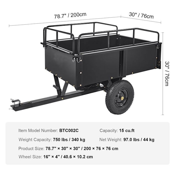 Tipvogn - DUOKU - BTC002C - Kapacitet 340 kg - 15 ft3 - Sort Stål
