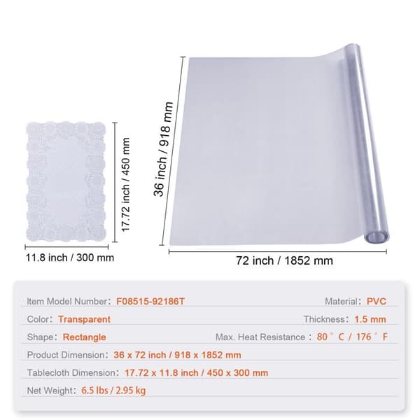 Skyddsdyna - DUOKU - 91,4 x 182,9 cm - PVC 1,5 mm - Transparent - Rektangulär Transparent