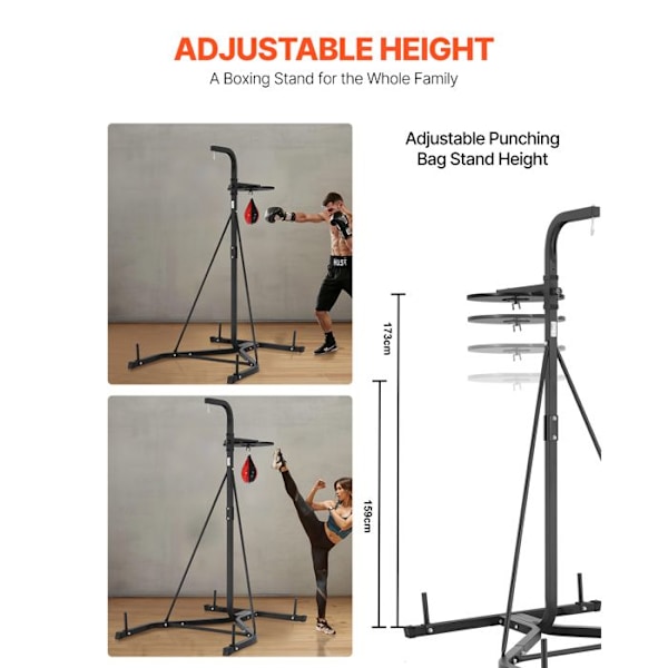 Stödsystem för Slagsäck - DUOKU - 2 i 1 - Solid Stål - Kapacitet 65 kg - Höjdjusterbar Svart
