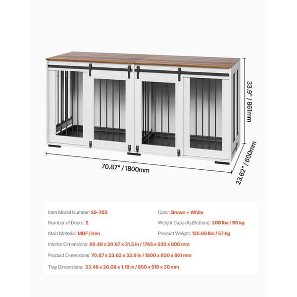 Dobbelt hundebur - DUOKU - SS-703 - Robust stålramme - 2 skydedøre - 1800x600x861 mm