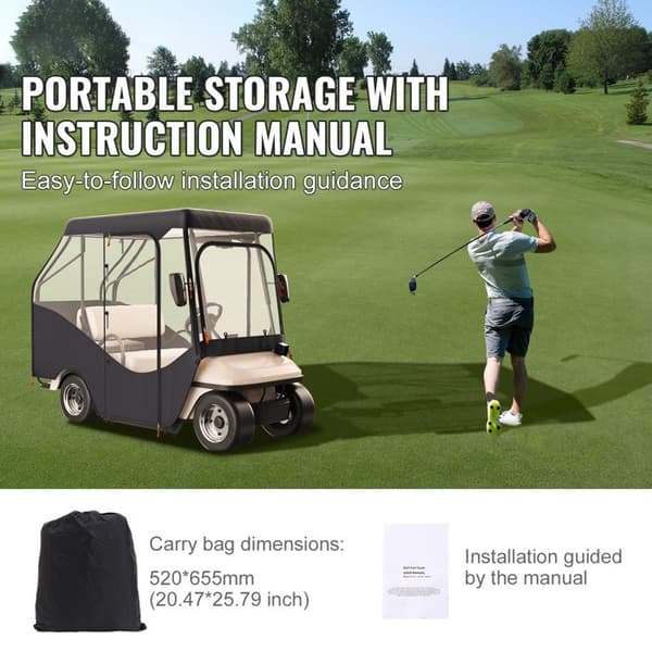 Enclosure til Golfbil-Duoku-Polyester 420D-med 4 Gennemsigtige Vinduer, til Golfbil 4 Passagerer