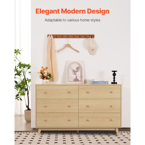 Kommode - DUOKU - SR247246 - 6 Skuffer - Lys Træ - Moderne Minimalistisk Design Klart trä